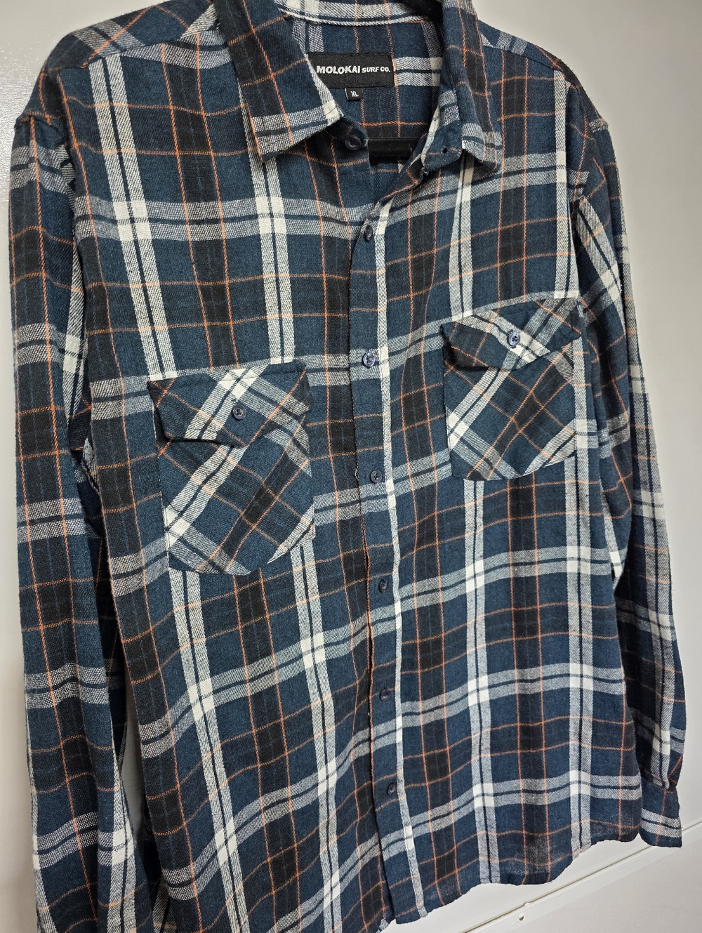 Molokai Surf Co. MENS Blue Plaid Flannel Long Sleeve ButtondownShirt size XL